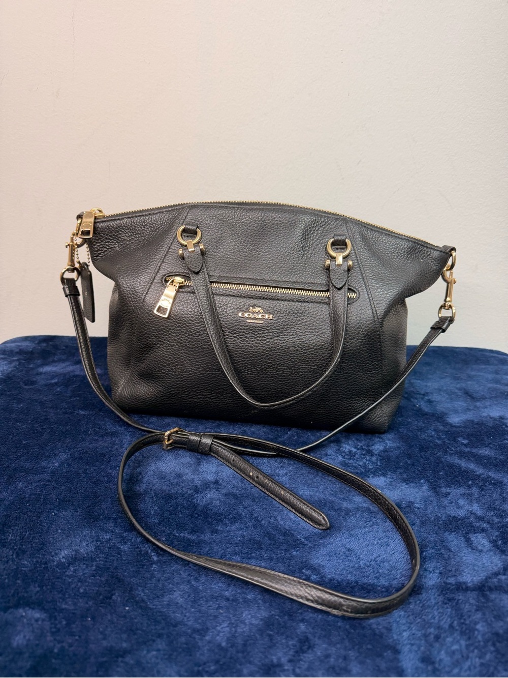 Coach Prairie Satchel in Black Pebbled Leather with Gold Hardware
